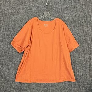 Denim & Co. Womens Essentials Perfect Jersey Elbow Sleeve Top Size 3X Apricot